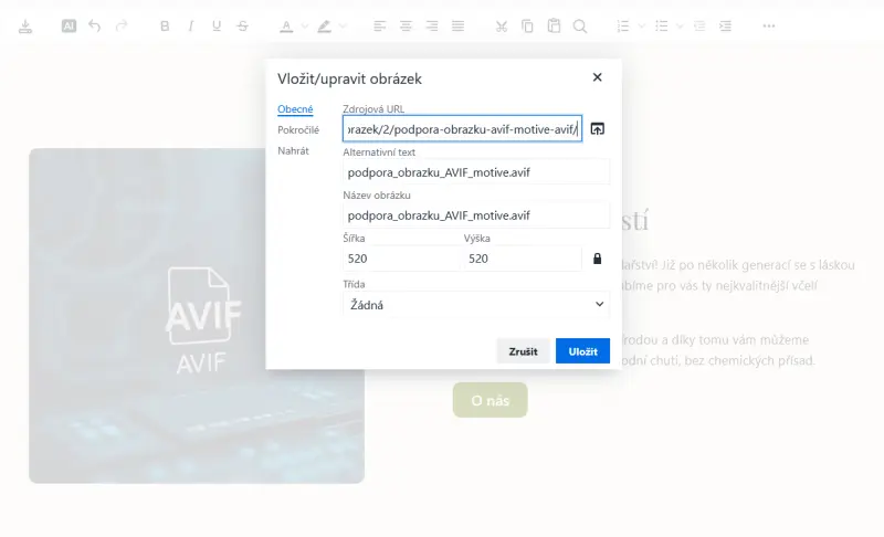 Podpora AVIF v administrácii inPage