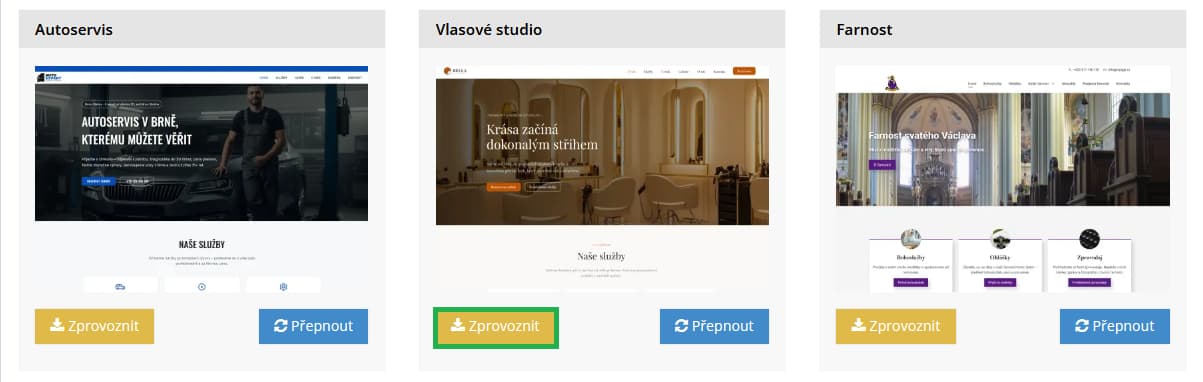 Nasadenie kompletné Profesionálnej šablóny