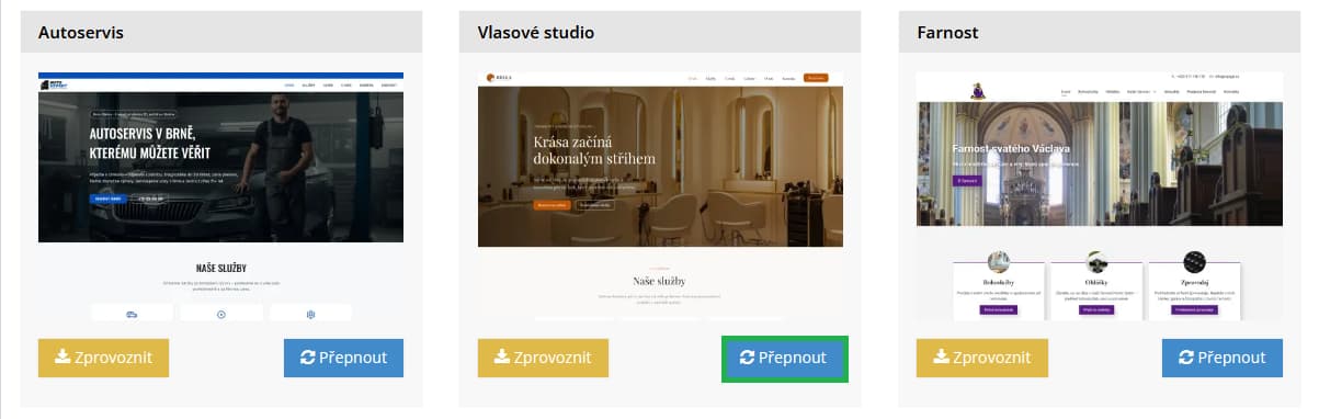 Nasadenie len dizajnu Profesionálnej šablóny