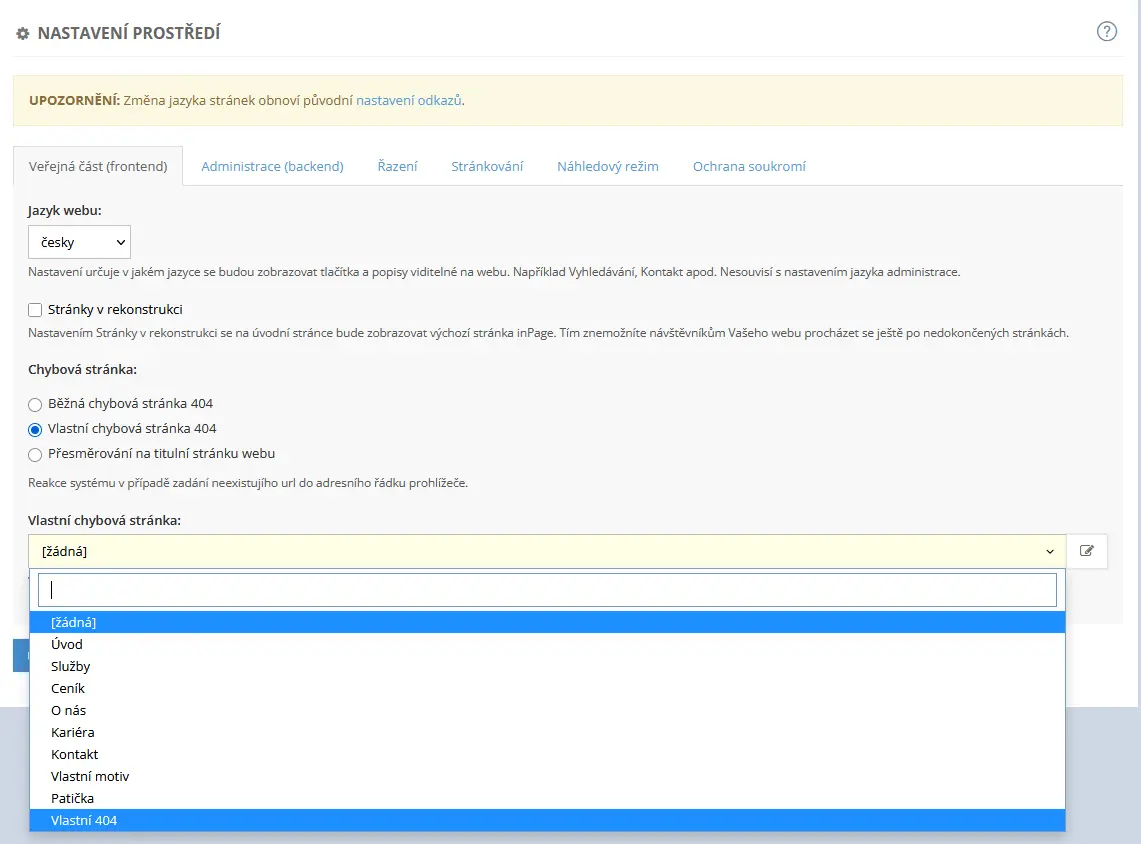 Ako nastaviť chybovú stránku v administrácii webu Ako nastaviť chybovú stránku v administrácii webu